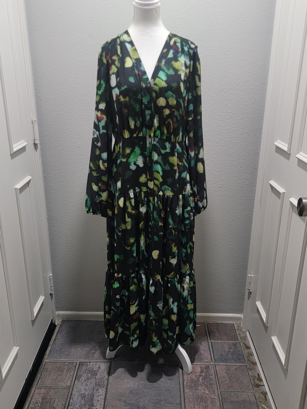 Joseph Ribkoff Black Maxi Dress with Green Floral Print